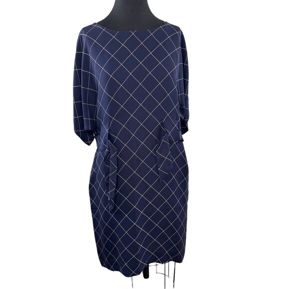 3.1 Phillip Lim Navy Grid Mini Dress Silk Windowpane Check Dolman Sleeve Size 6 - Picture 5 of 9